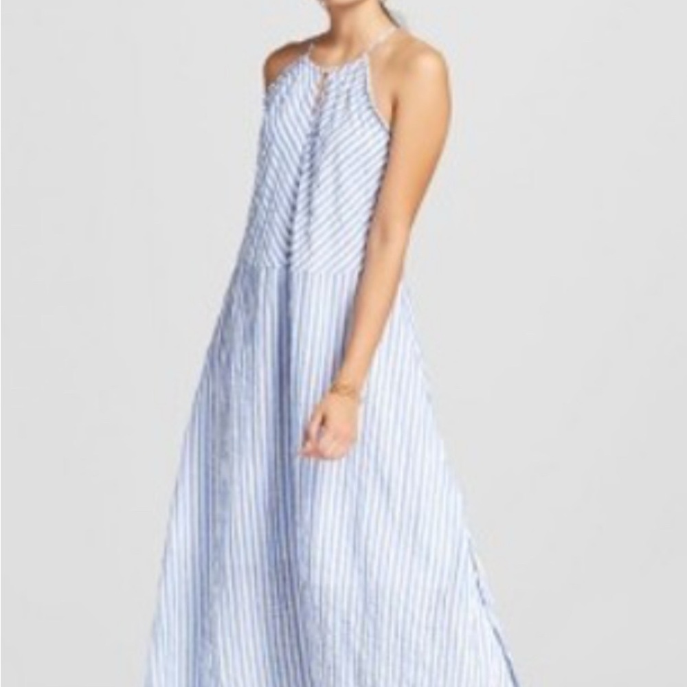 Striped Blue and White Halter Maxi Dress XXL